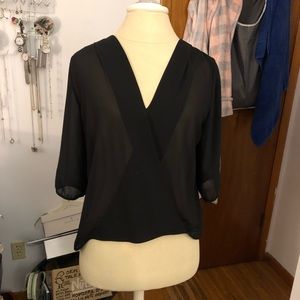 Black sheer crossover blouse